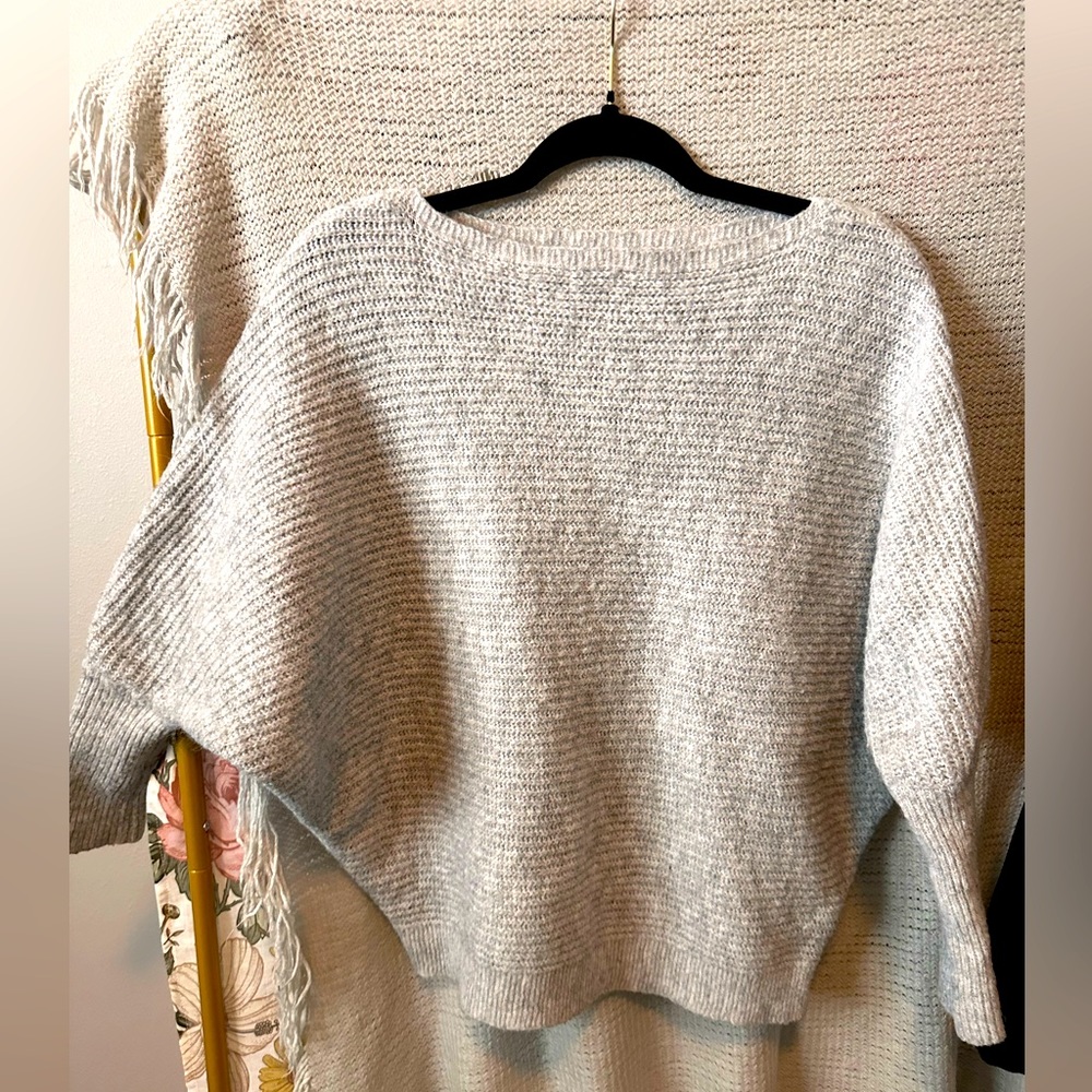 One Size dove grey ribbed batwing sweater